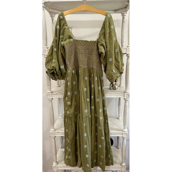 Free People Dahlia Embroidered Maxi Dress In Mosstone Combo Size XL - Picture 5 of 6